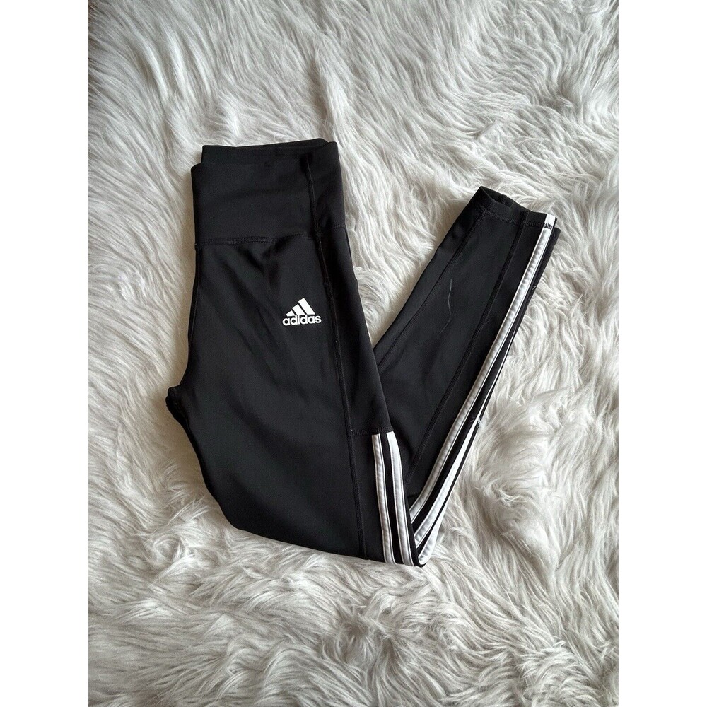 Adidas Women’s M Aeroready Activewear Leggings Black White Stripes